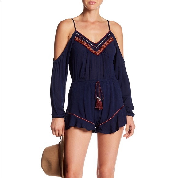 Band of Gypsies Pants - Band of Gypsies Embroidered Cold Shoulder Romper